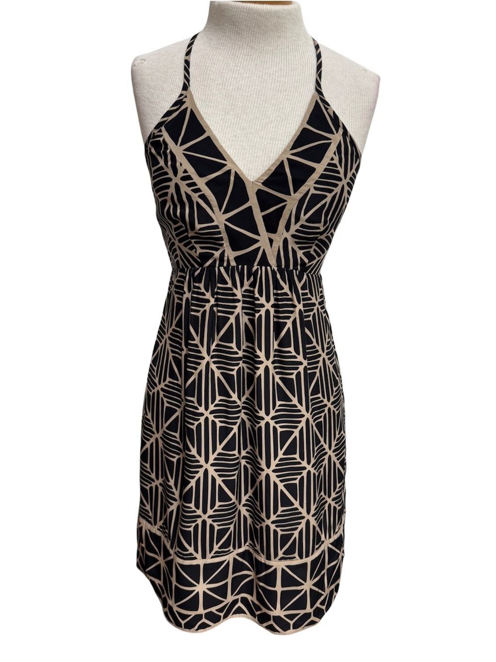 Alice & Trixie 100% Silk Geometric Print Halter Mini Dress Women’s XS Y2K Party